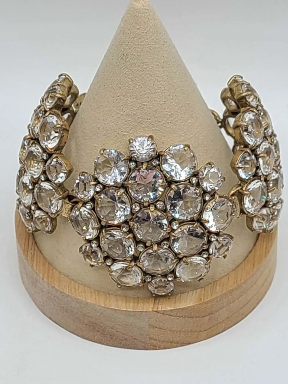 J Crew Clear Crystal Honeycombed Gold Bracelet Chunky Large